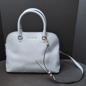 MK Michael Kors Cindy Dome Satchel In Pale Blue Saffiano Leather.
